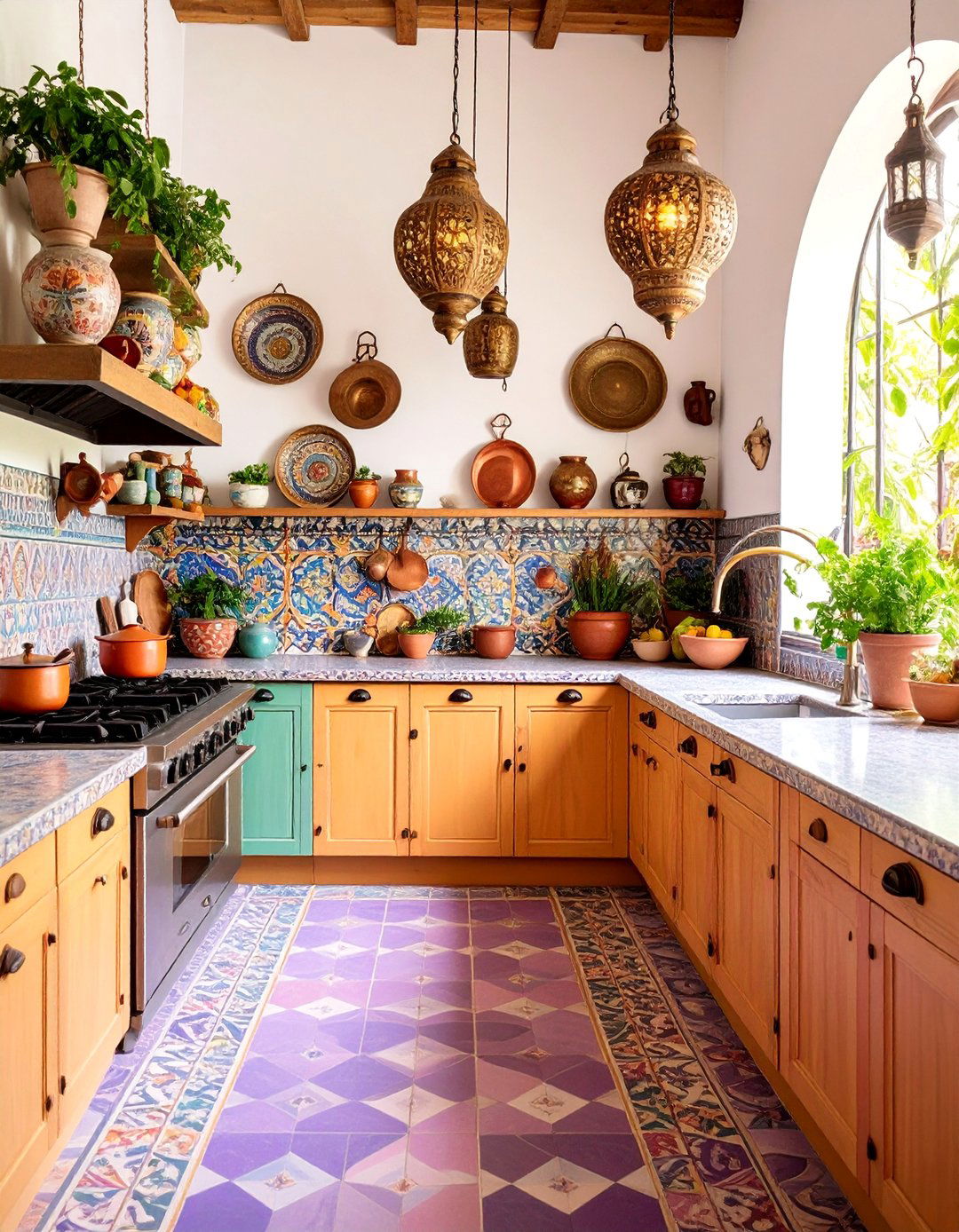 Bohemian Kitchen with Colorful Slate and Global Elements - 25 Kitchens With Slate Floors