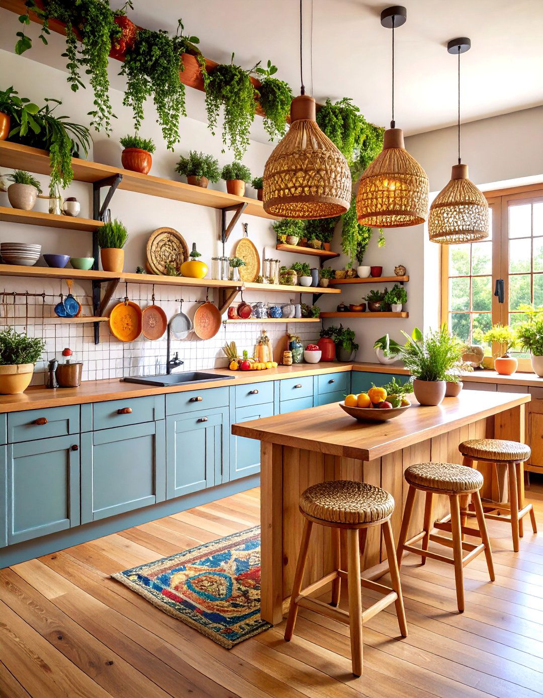 Bohemian Kitchen with Open Shelving Display - 25 Bohemian Interior Design Ideas