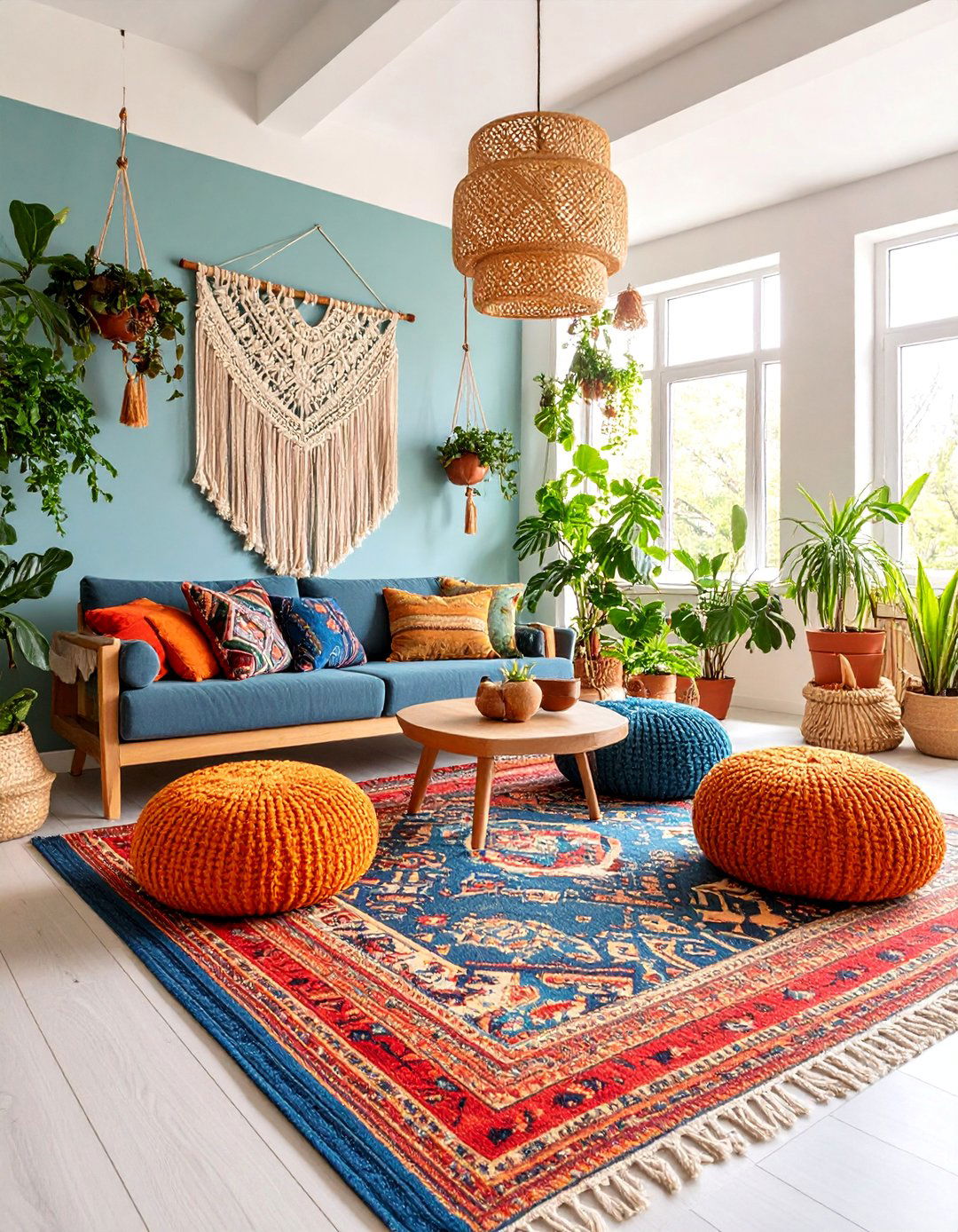 Bohemian Living Room with Layered Textiles and Low Seating - 25 Long Living Room Ideas