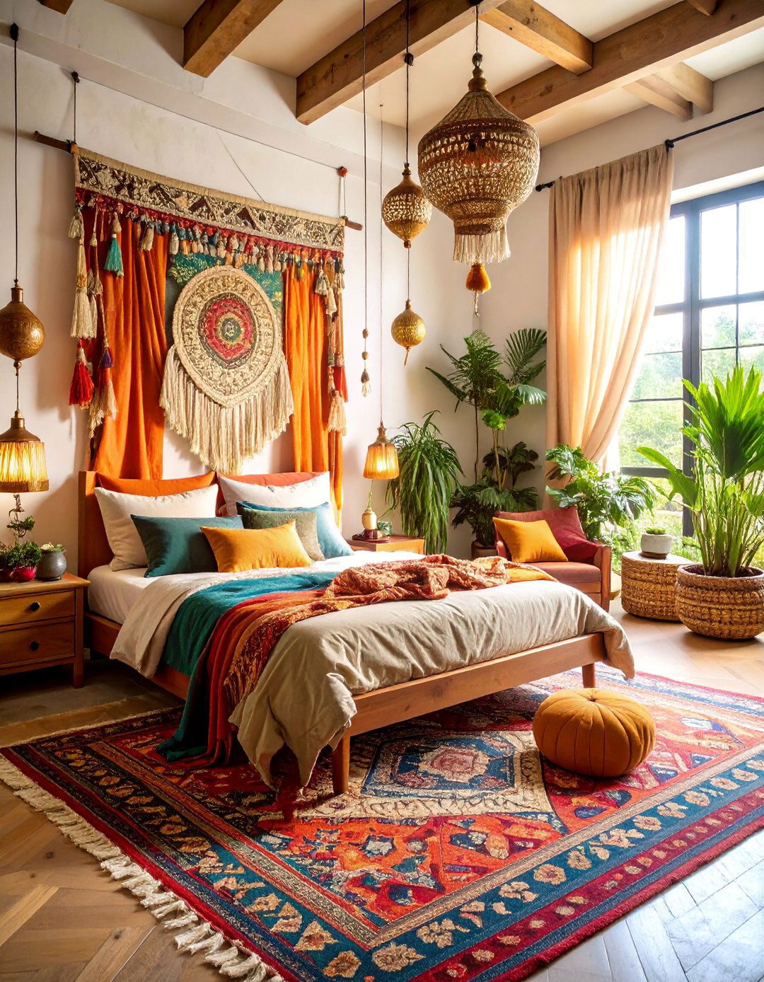 Bohemian Loft Bedroom with Layered Vintage Textiles - 25 Loft Bedroom Ideas