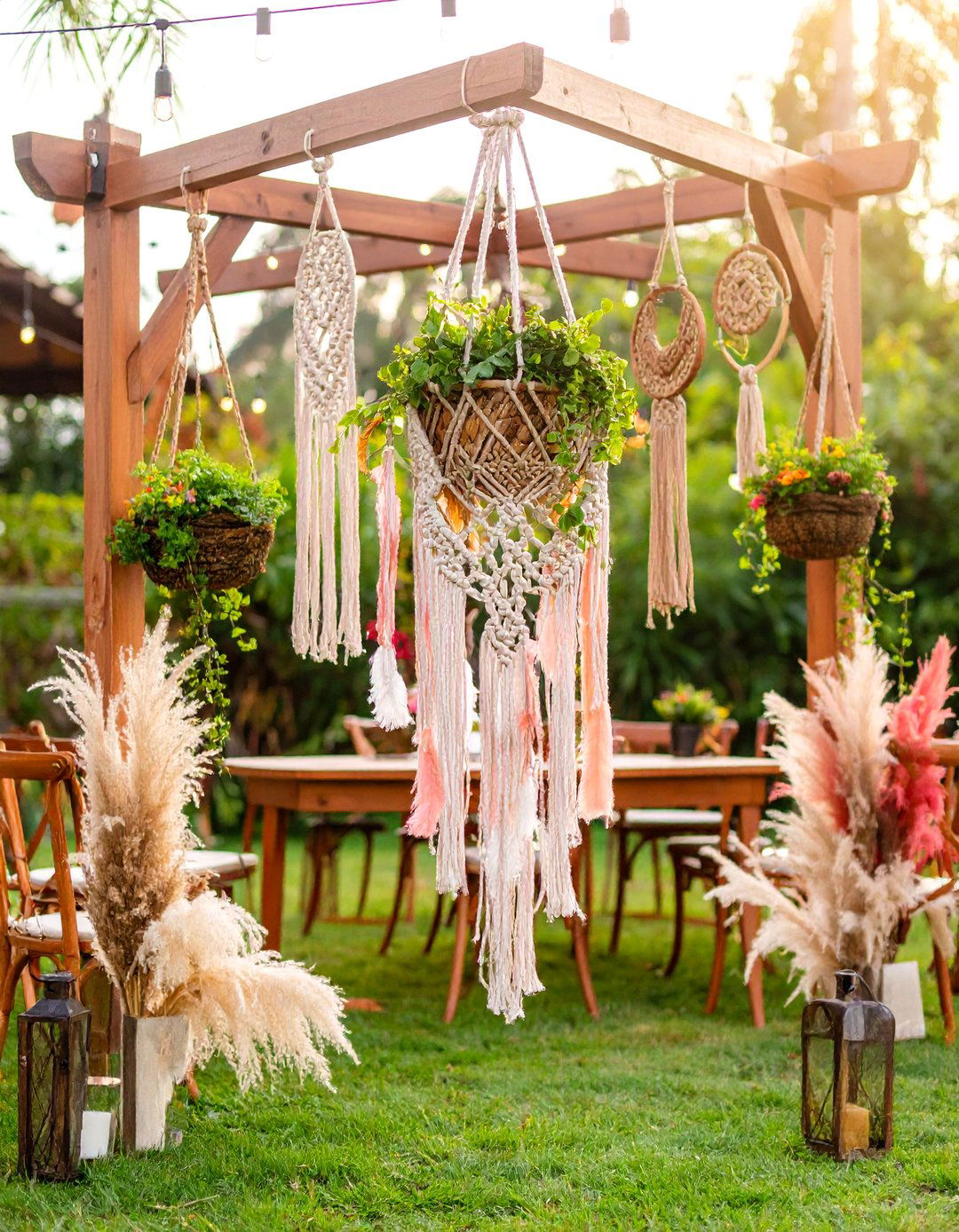Bohemian Macrame Hanging Centerpiece - 25 Wedding Centerpiece Ideas