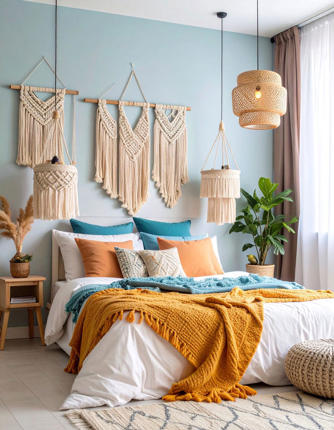 Bohemian Macrame Sconce Decor - 25 Bedroom Wall Sconce Ideas