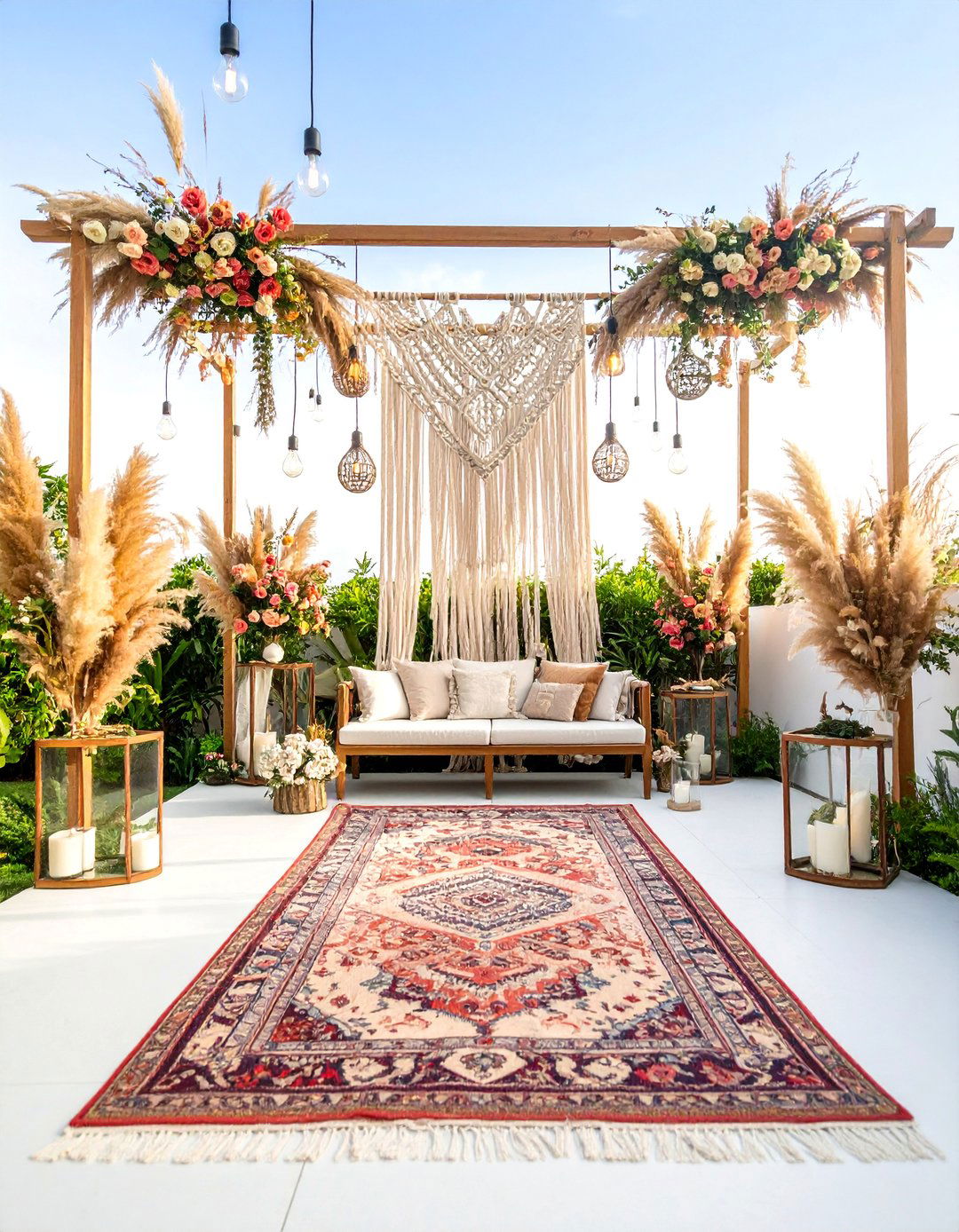 Bohemian Macrame Wedding Backdrop with Pampas Grass - 25 Wedding Backdrop Ideas