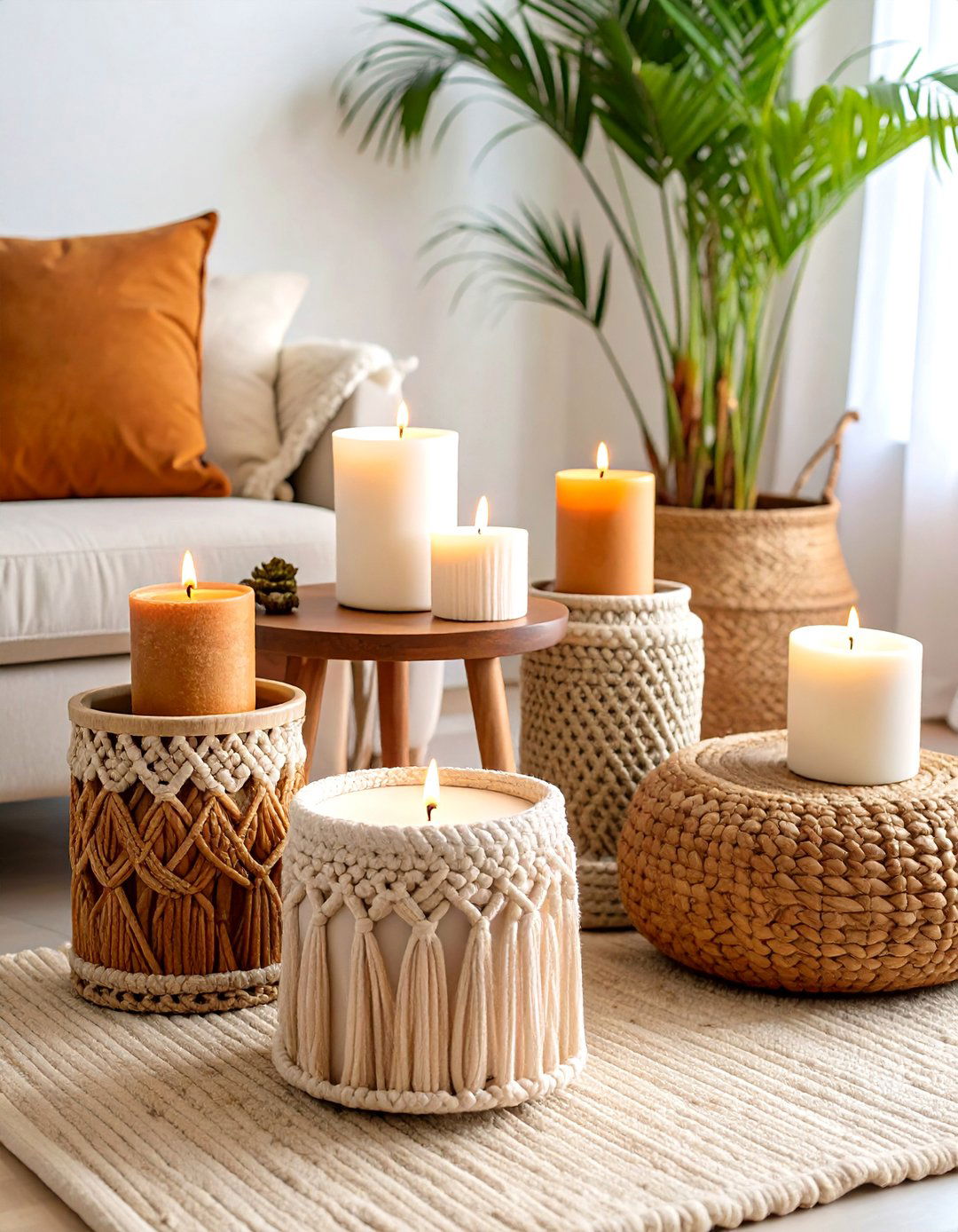 Bohemian Macrame and Earth Tone Candle Corner - 25 Decorating With Candles