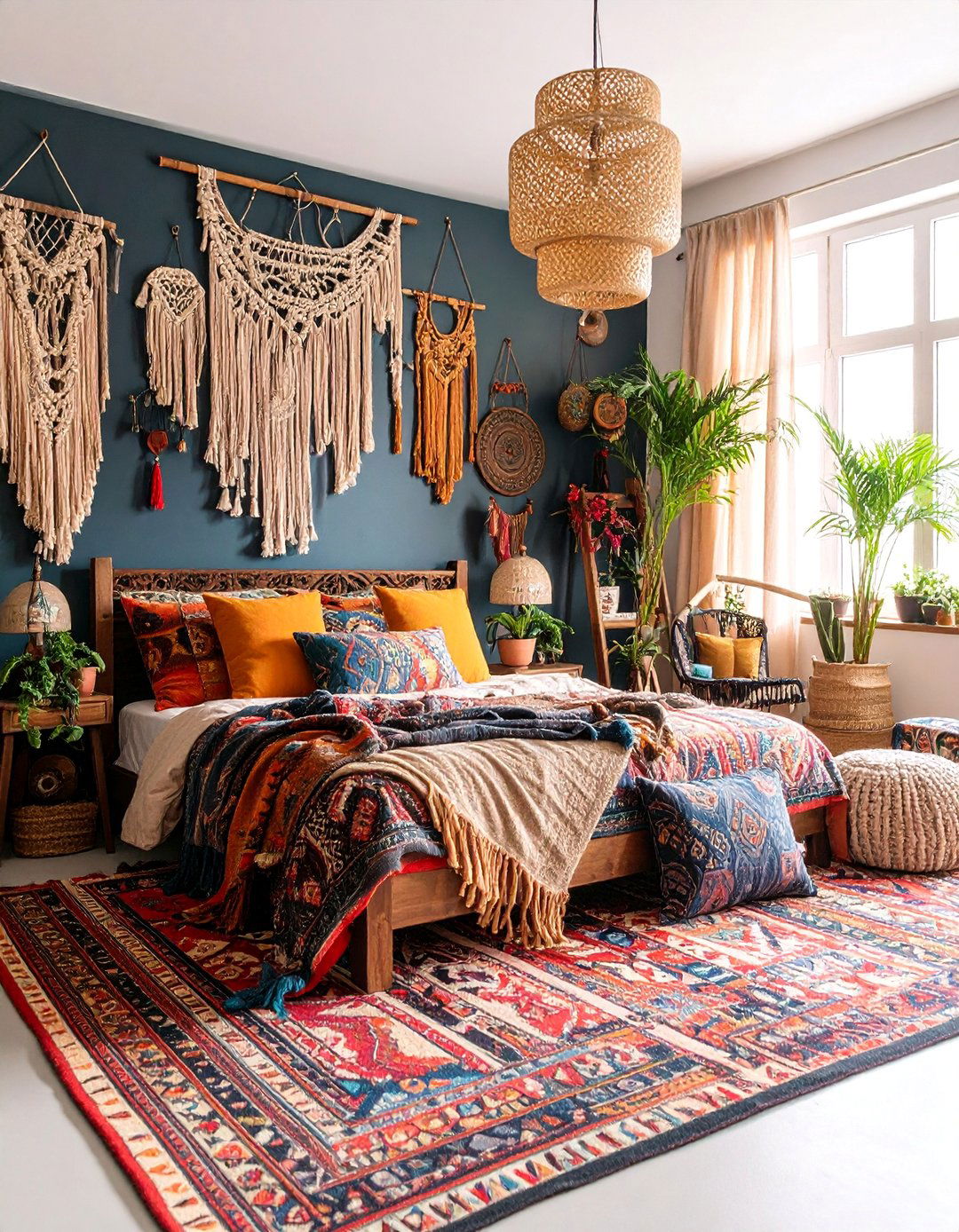 Bohemian Matte Black Bedroom with Layered Textiles and Tassels - 25 Matte Black Bedroom Ideas