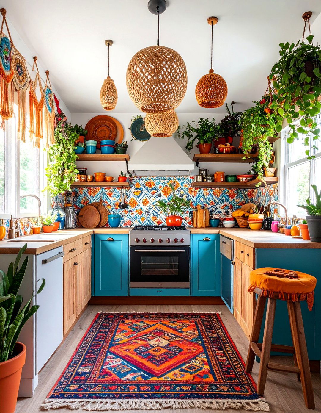 Bohemian Mobile Home Kitchen with Textured Elements - 25 Mobile Home Kitchen Ideas