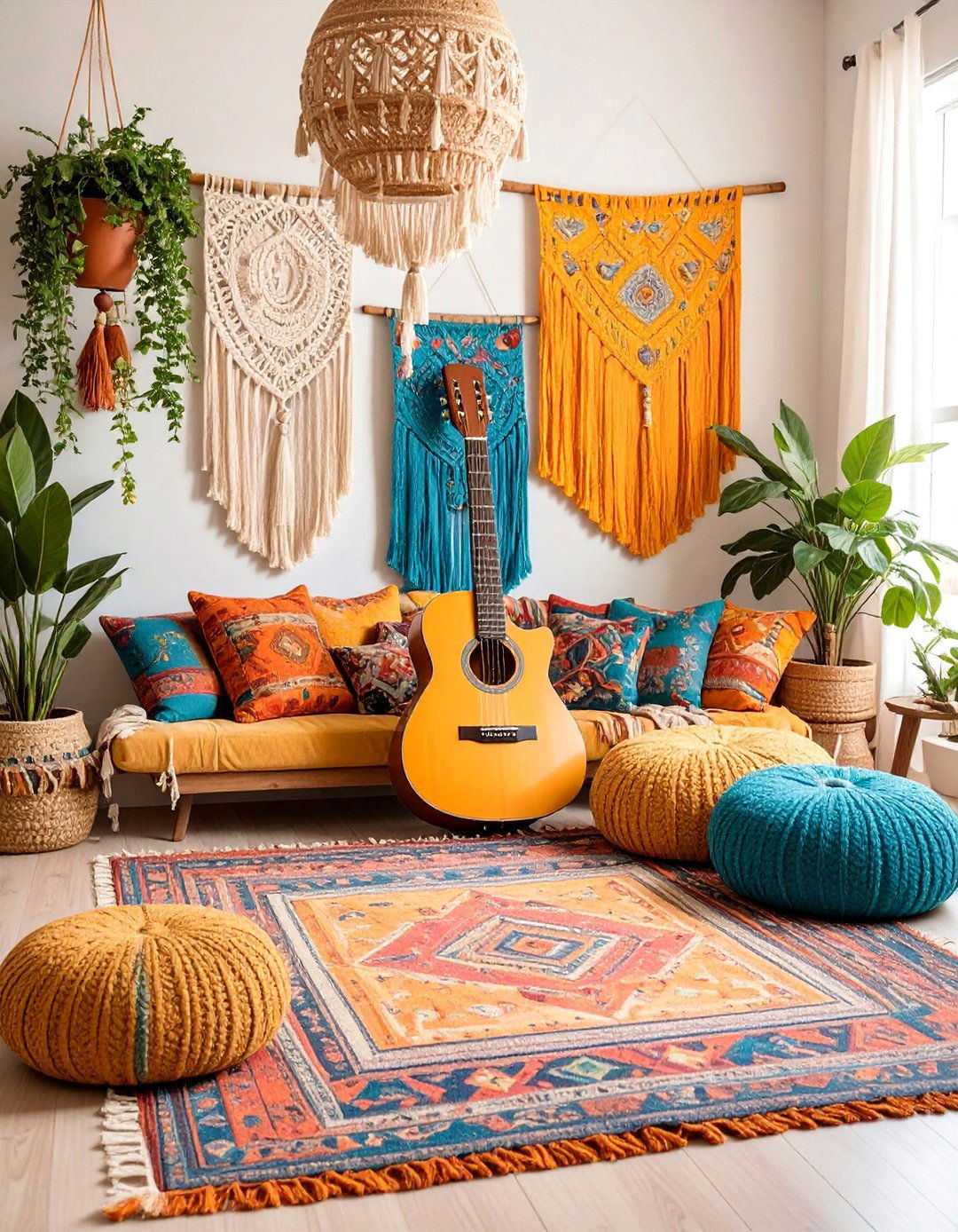Bohemian Music Sanctuary with Layered Textiles - 25 Guitar Room Ideas