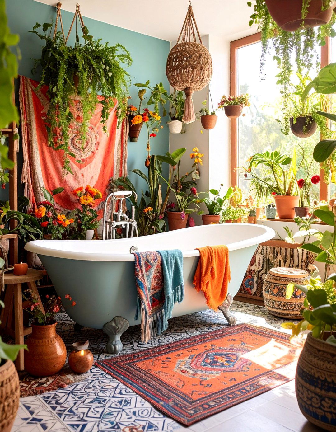 Bohemian Oasis with Layered Textiles - 25 Romantic Bathroom Ideas