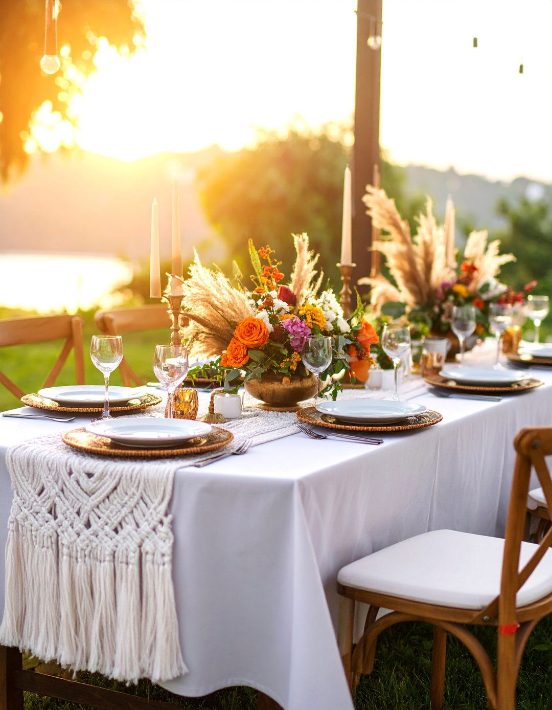 Bohemian Pampas Grass and Macrame Dreamscape - 25 Wedding Table Decoration Ideas
