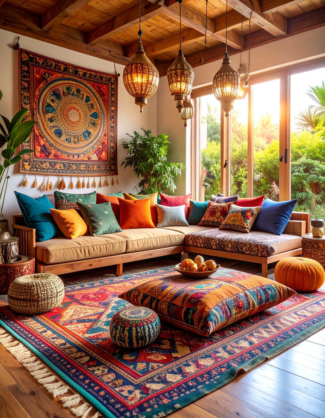 Bohemian Patchwork Floor Cushion Lounge - 25 Floor Seating Ideas