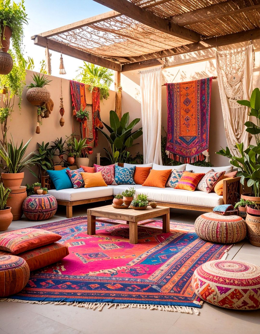 Bohemian Patio Garden with Eclectic Textiles and Colors - 25 Patio Garden Ideas
