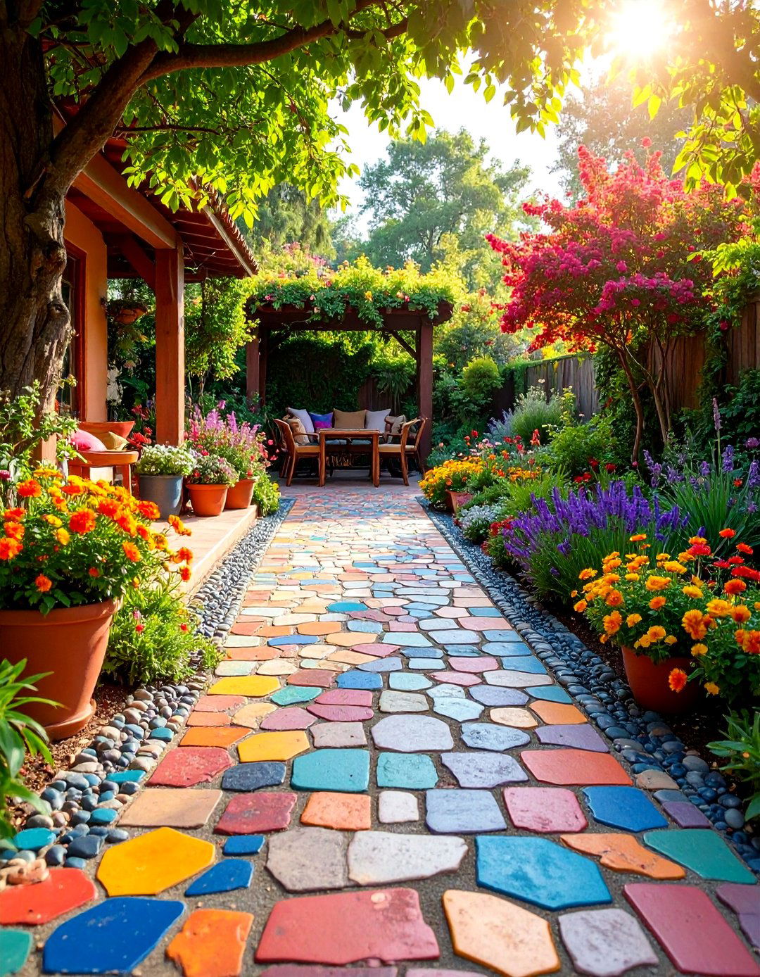 Bohemian Paver Patio with Eclectic Mixed Materials - 25 Paver Patio Ideas