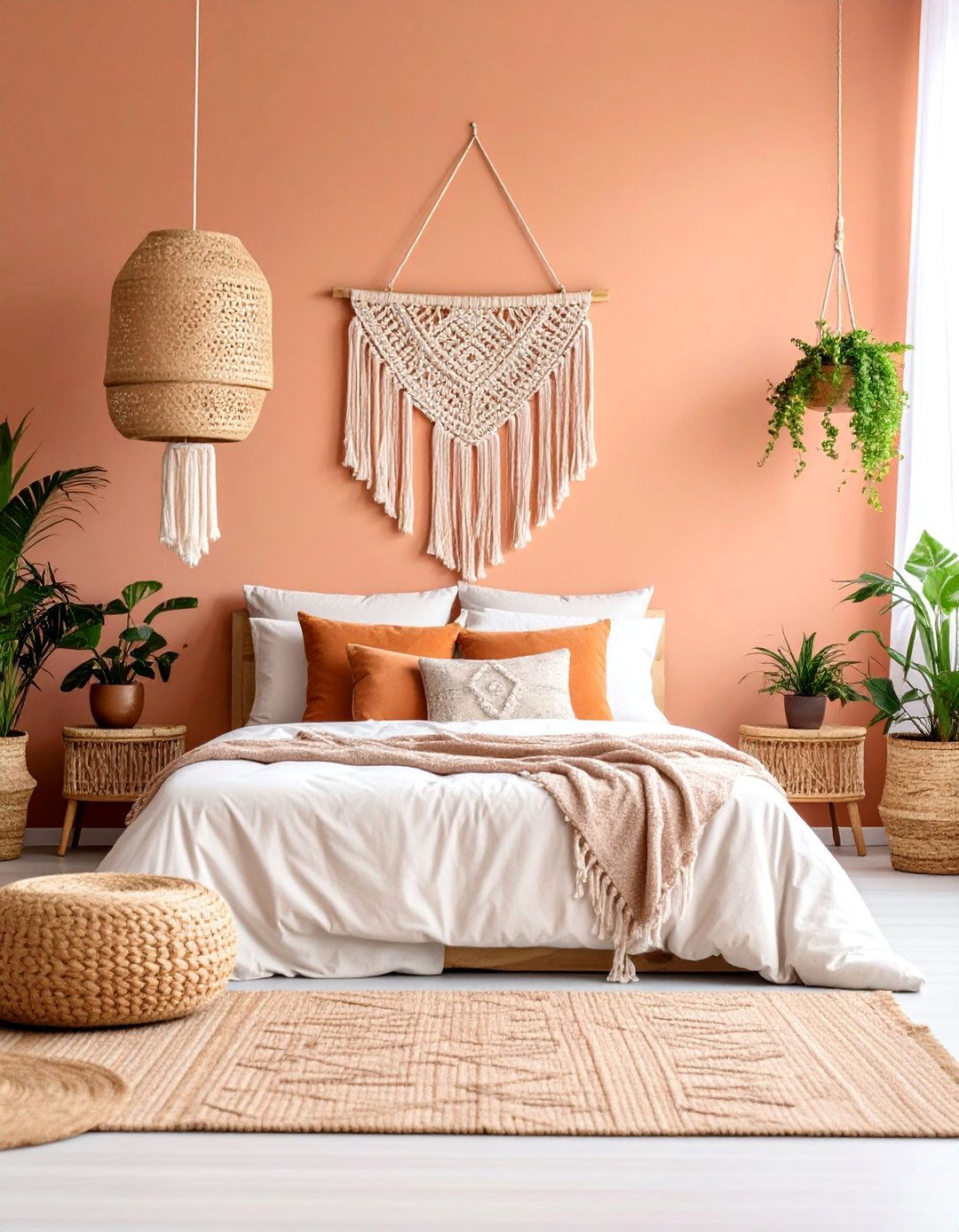 Bohemian Peach Bedroom with Layered Textures - 25 Peach Bedroom Ideas