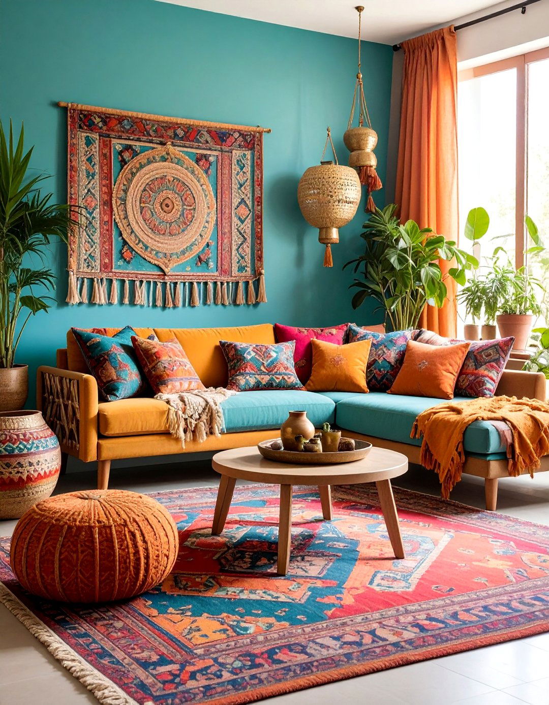 Bohemian Rainbow Living Room with Layered Textiles - 25 Colorful Room Ideas