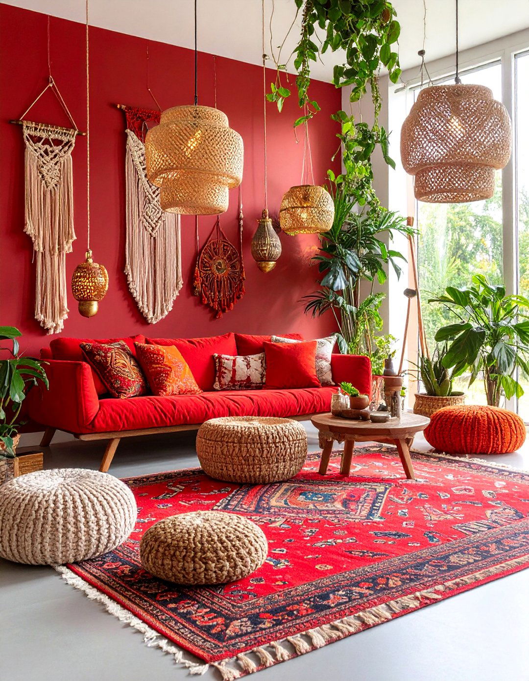 Bohemian Red Tapestry Living Room - 25 Red Living Room Ideas