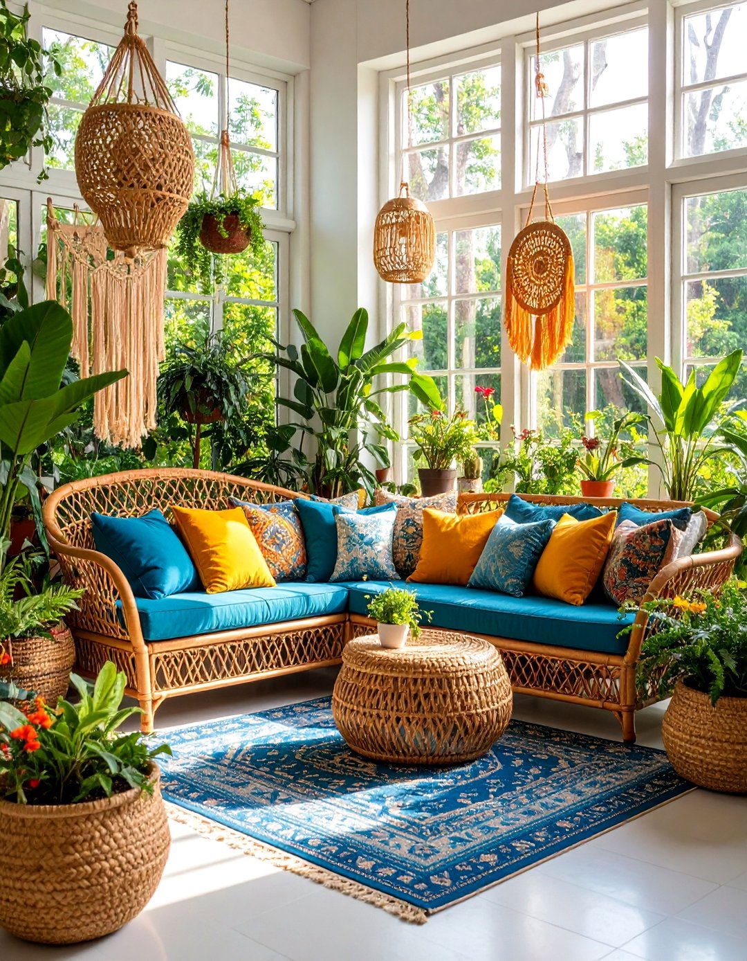 Bohemian Rustic Sunroom with Plants - 25 Rustic Decor Ideas