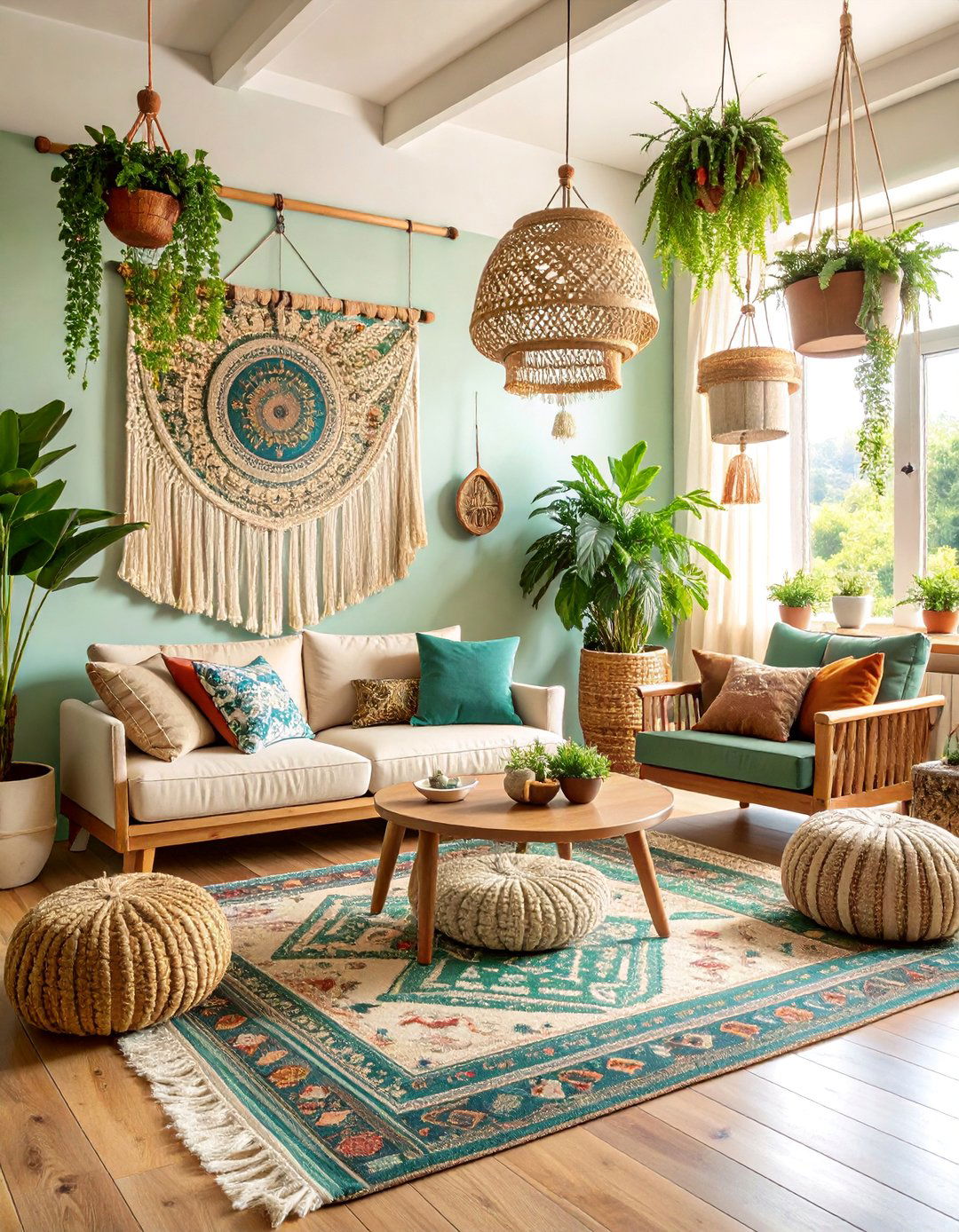 Bohemian Sage Green and Cream Living Room - 25 sage green and cream living room ideas