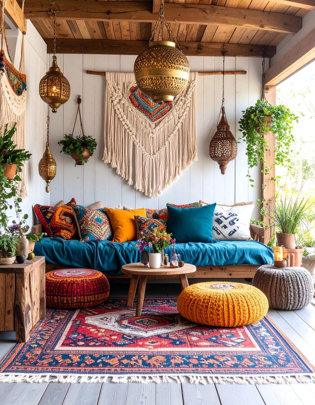 Bohemian She Shed with Layered Textiles - 25 She Shed Interior Ideas