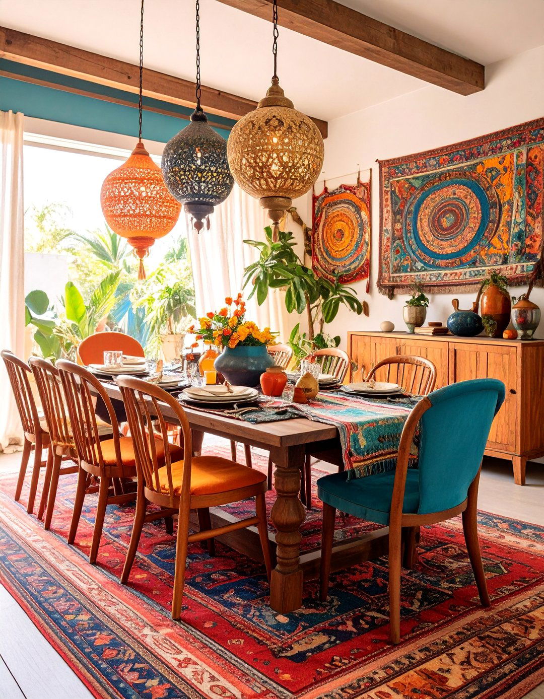 Bohemian Shiplap Dining Room with Global Textiles - 25 Shiplap Dining Room Wall Ideas