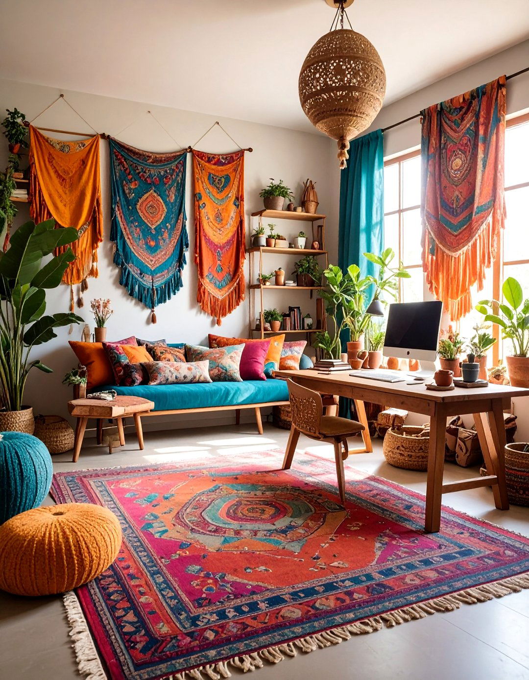 Bohemian Study Room with Layered Textiles - 25 Study Room Ideas