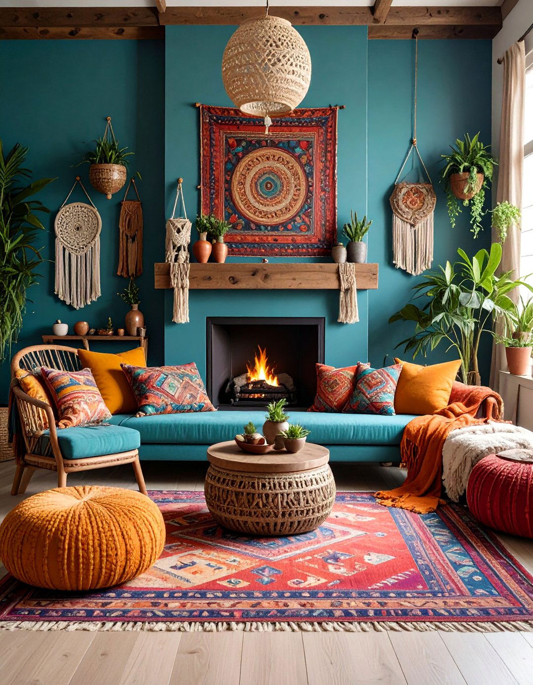 Bohemian Style Fireplace with Eclectic Accessories - 25 Small Living Room Fireplace Ideas