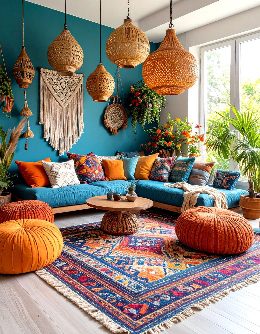 Bohemian Sunken Conversation Pit with Layered Textiles - 25 Sunken Living Room Ideas