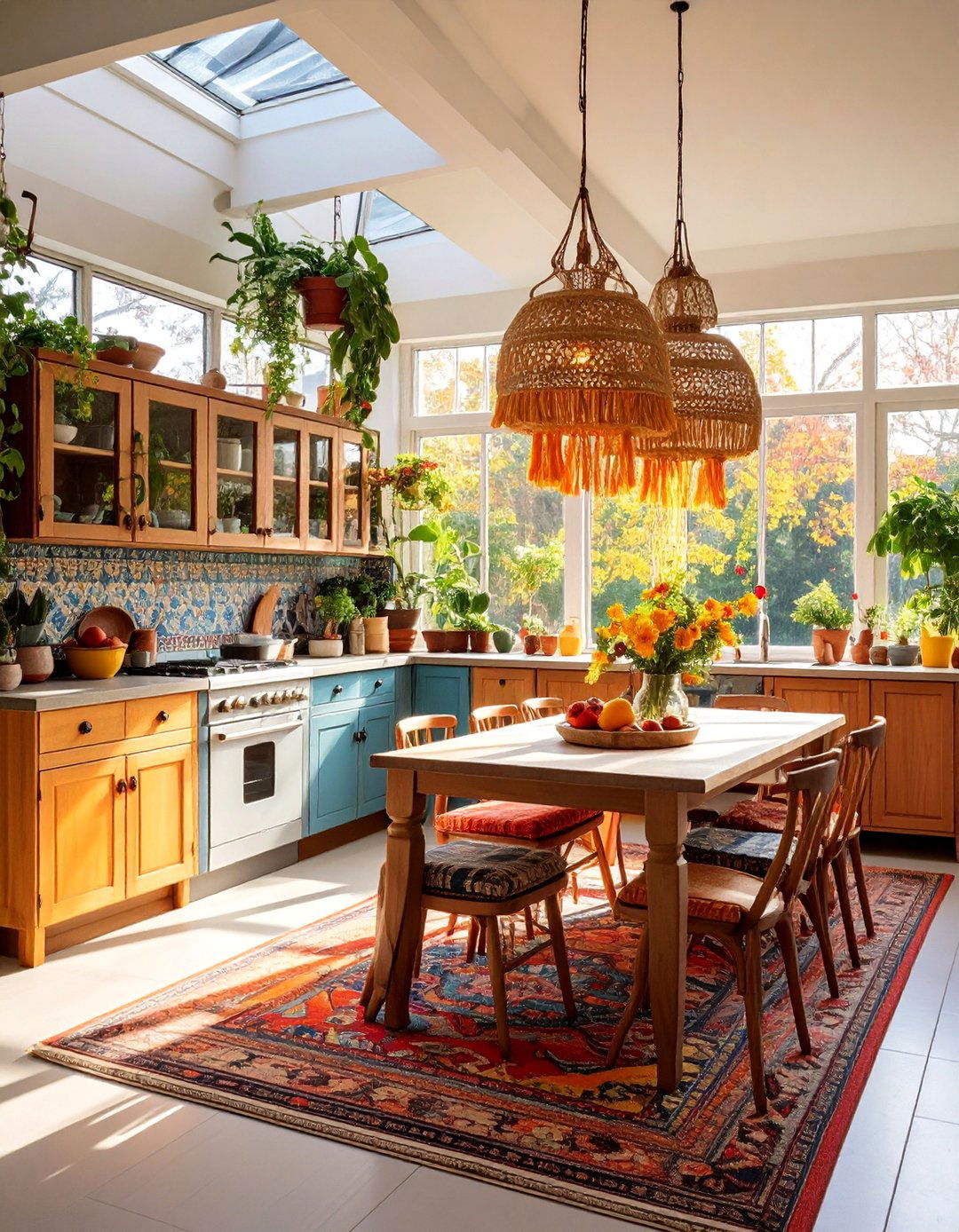 Bohemian Sunroom Kitchen with Eclectic Textiles - 25 Sunroom Kitchen Ideas