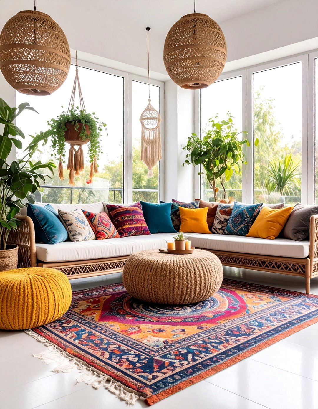 Bohemian Sunroom with Layered Textiles - 25 Sunroom Ideas