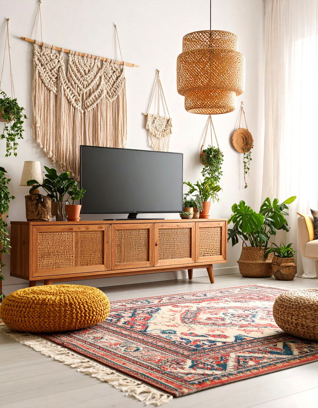 Bohemian TV Nook with Layered Textiles - 25 Small Living Room Ideas With Tv