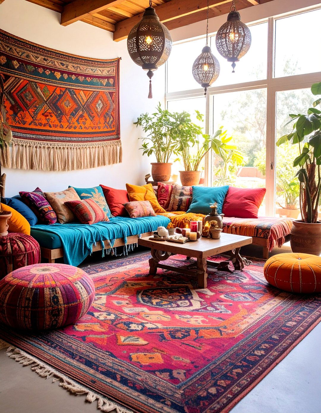 Bohemian Tapestry Floor Lounge - 25 Floor Seating Ideas