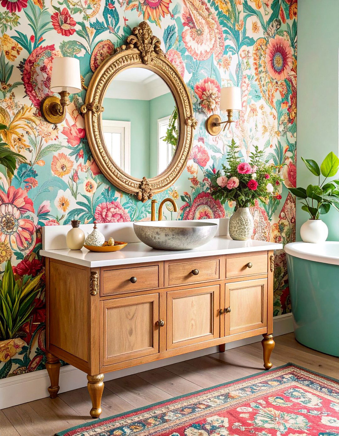 Bohemian Tapestry with Vintage Elements - 25 Powder Room Ideas