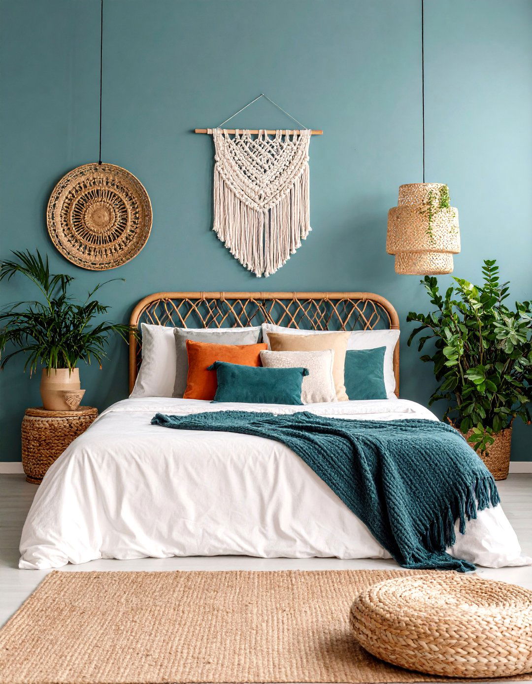 Bohemian Teal Bedroom with Layered Textiles - 25 Teal Bedroom Ideas