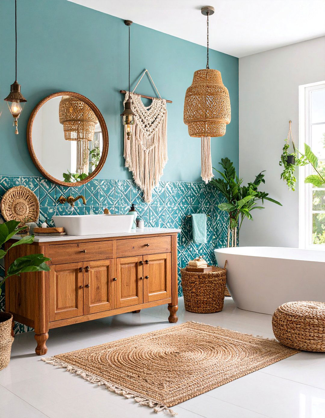 Bohemian Teal Pattern Bathroom - 25 Teal Bathroom Ideas
