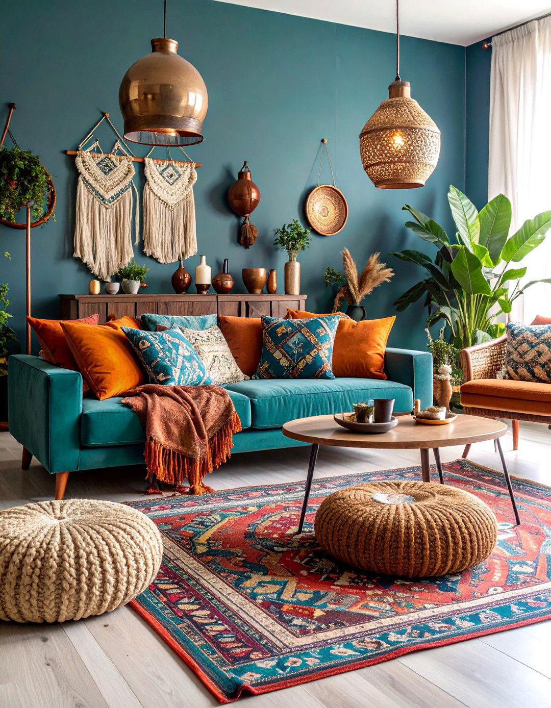Bohemian Teal and Slate Grey Living Room - 25 Blue and Grey Living Room Ideas