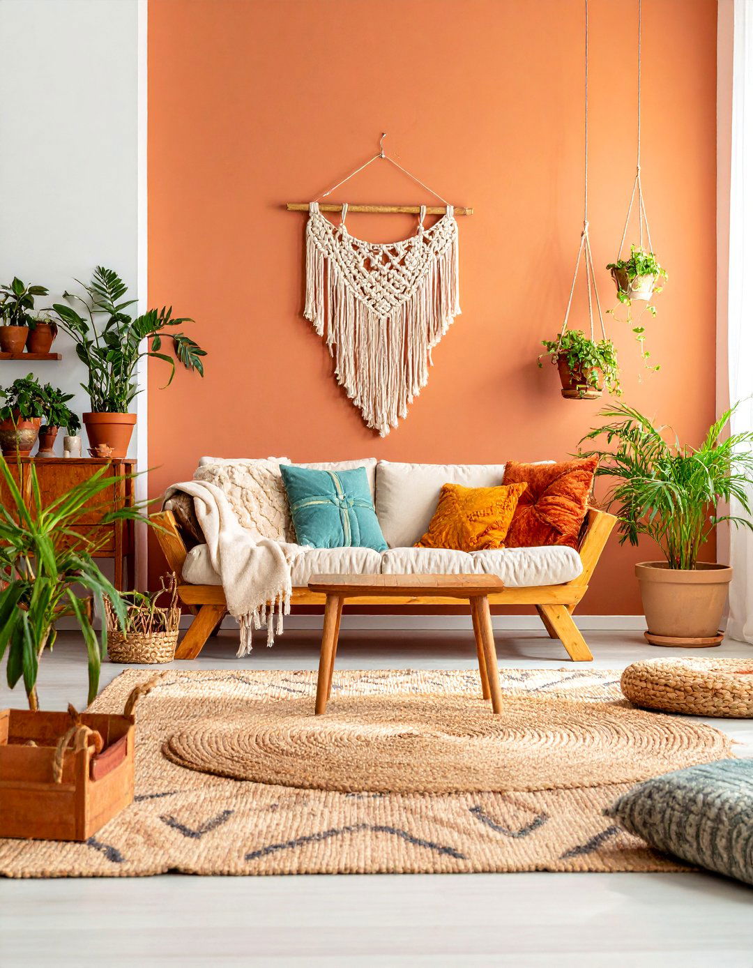Bohemian Terracotta Living Room with Layered Textiles - 25 terracotta living room ideas
