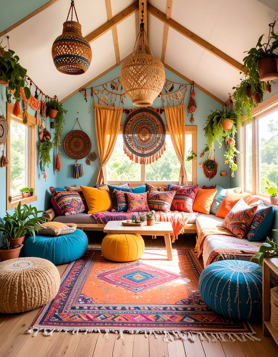Bohemian Tiny House with Colorful Textiles - 25 Tiny House Design Ideas