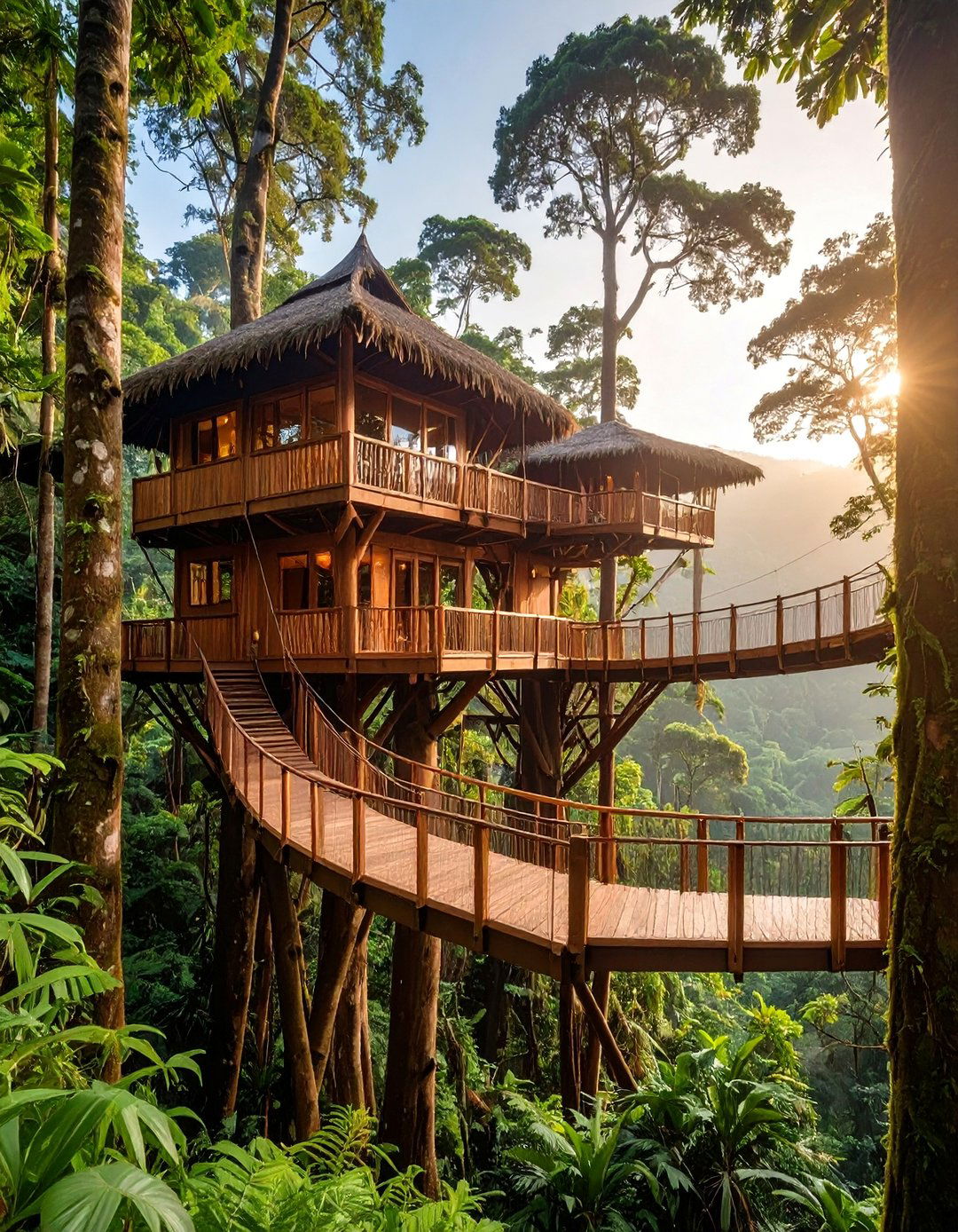 Bohemian Tree House Complex with Canopy Bridges - 25 Boho House Exterior Ideas