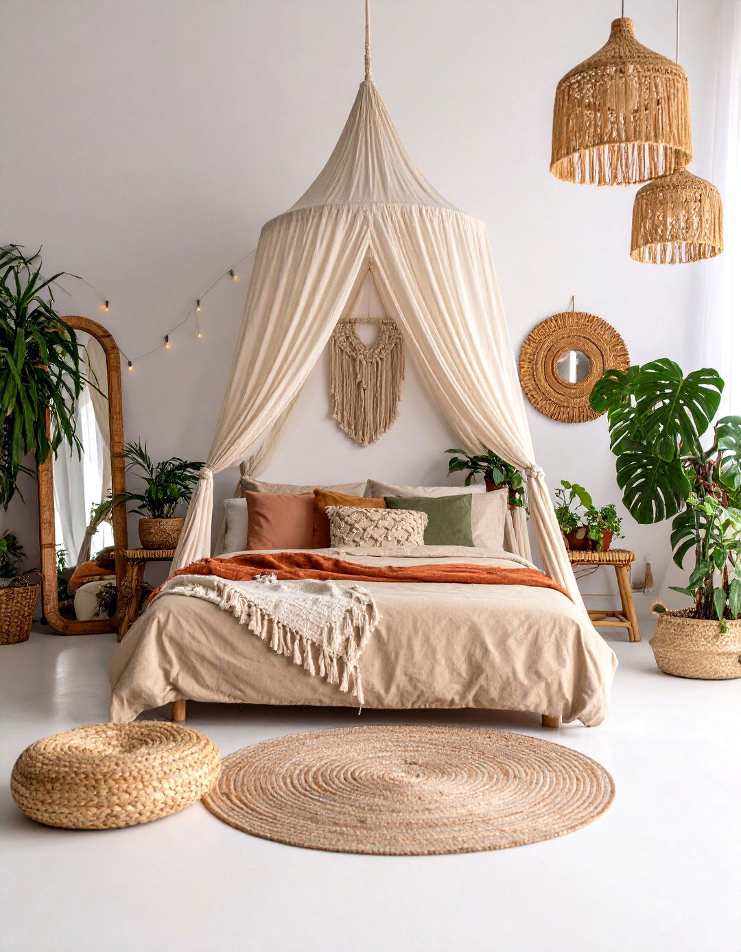 Bohemian Tropical Bedroom with Macrame Canopy - 25 Bohemian Tropical Bohemian Decor