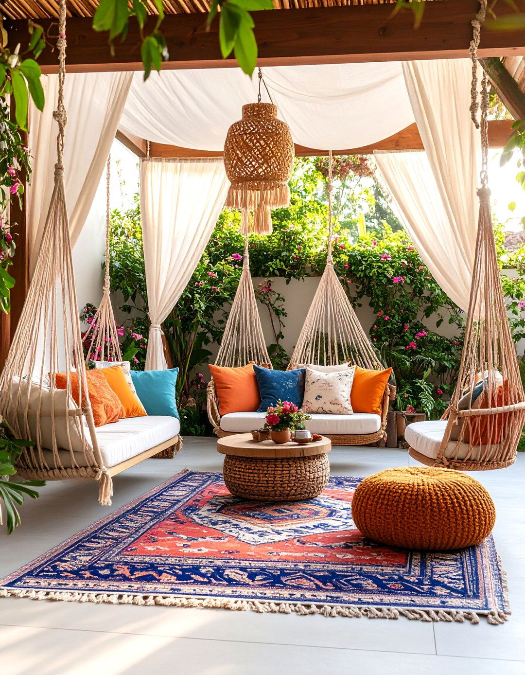 Bohemian Tropical Patio with Layered Textiles - 25 Tropical Patio Ideas