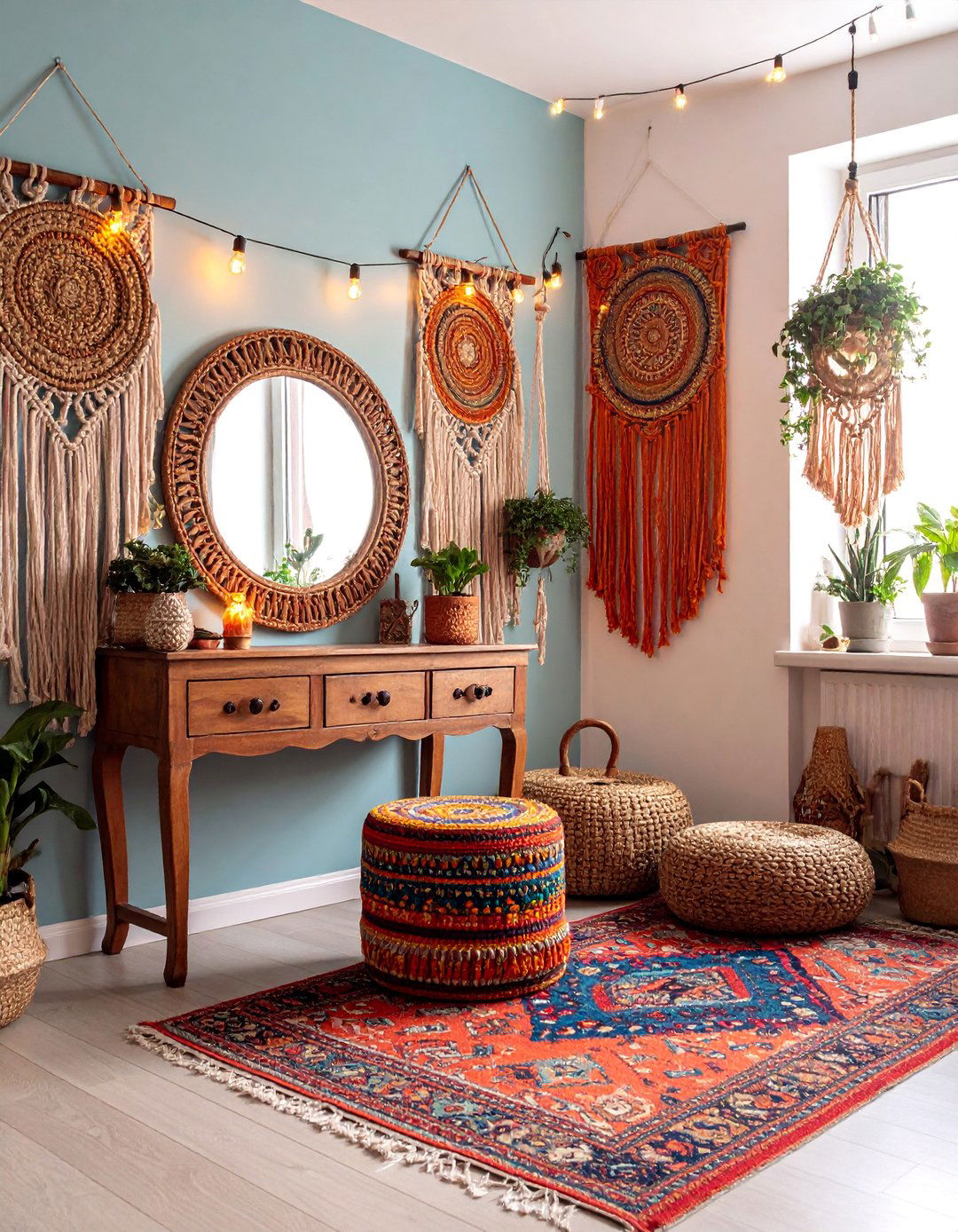 Bohemian Vanity Corner with Macrame and Plants - 25 Vanity Room Ideas