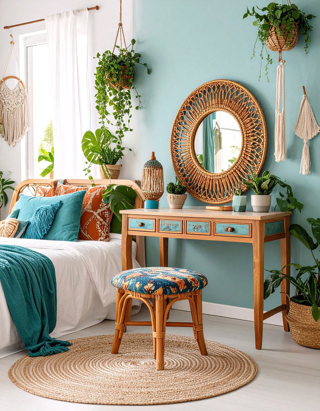 Bohemian Vanity with Textured Elements - 25 Makeup Vanity Ideas