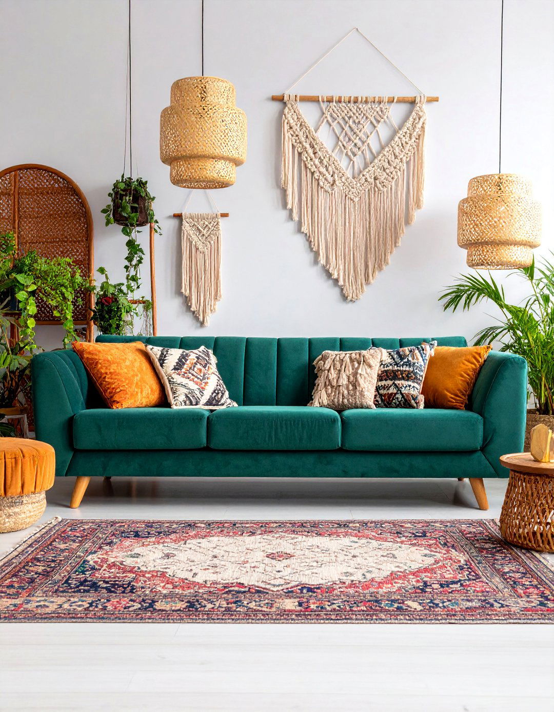 Bohemian Velvet Dream Living Room - 25 Emerald Green Sofa Living Room Ideas