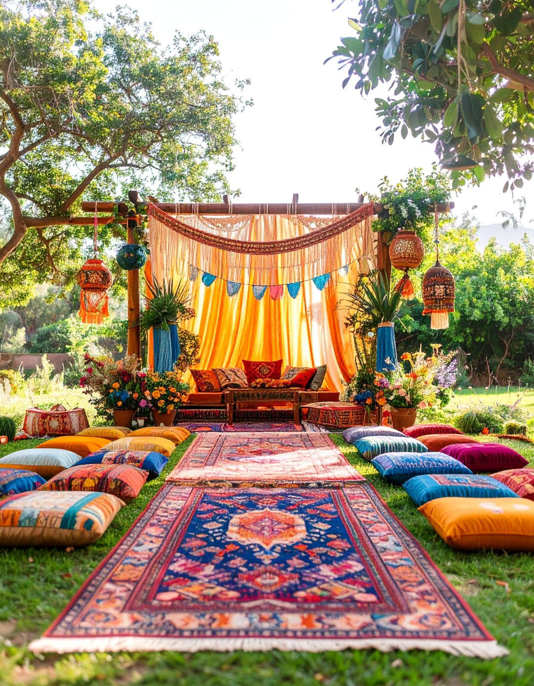 Bohemian Wedding Altar with Macrame and Tapestries - 25 Wedding Altar Ideas