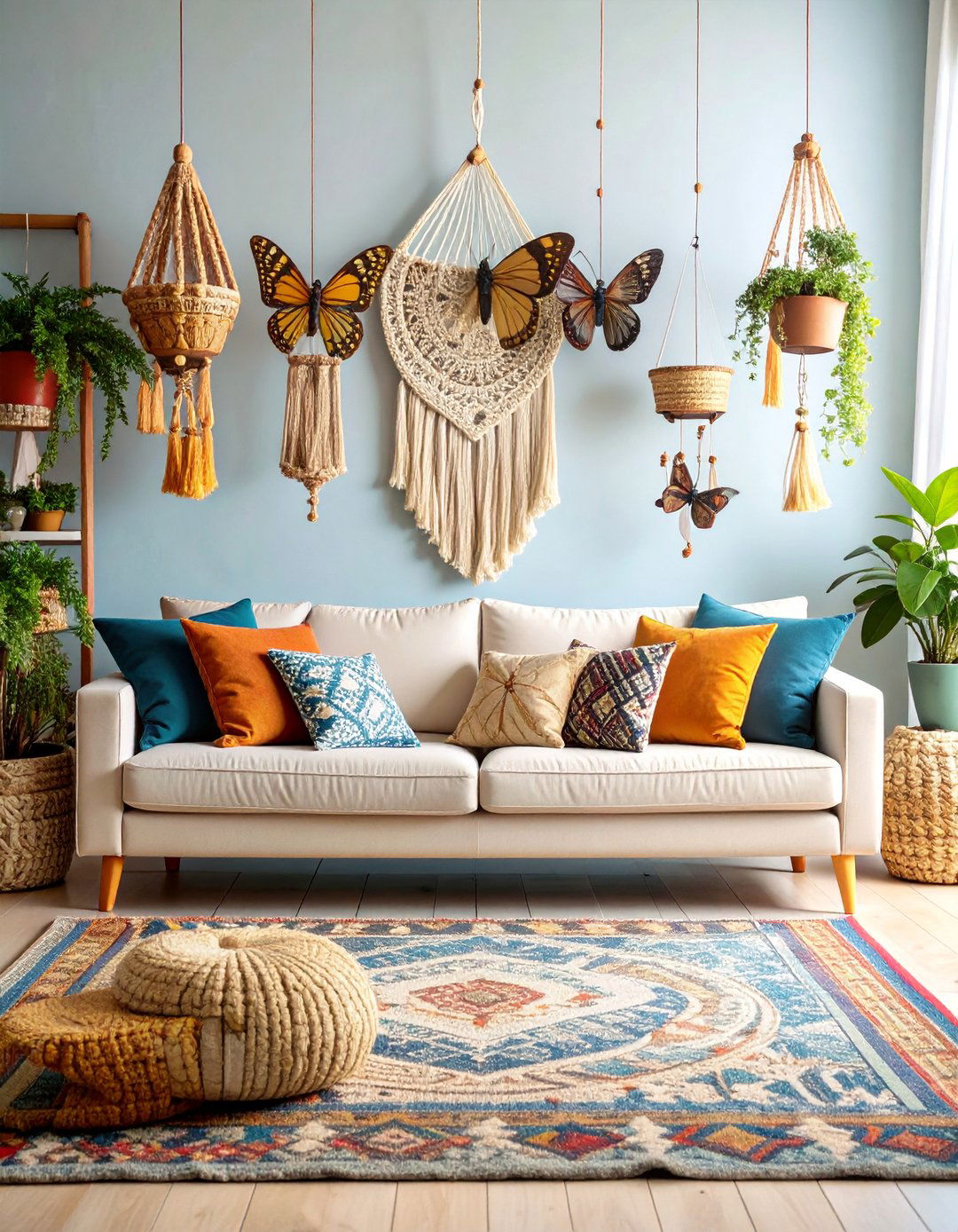 Boho Butterfly Living Room with Layered Textiles - 25 Butterfly-themed Room Ideas