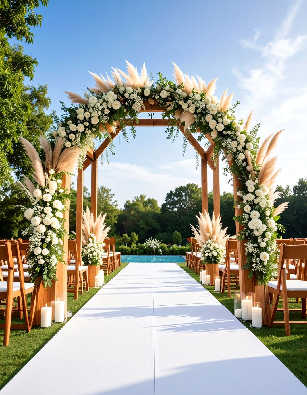 Boho Ceremony Arch with Natural Pampas - 25 Pampas Grass Wedding Decor Ideas