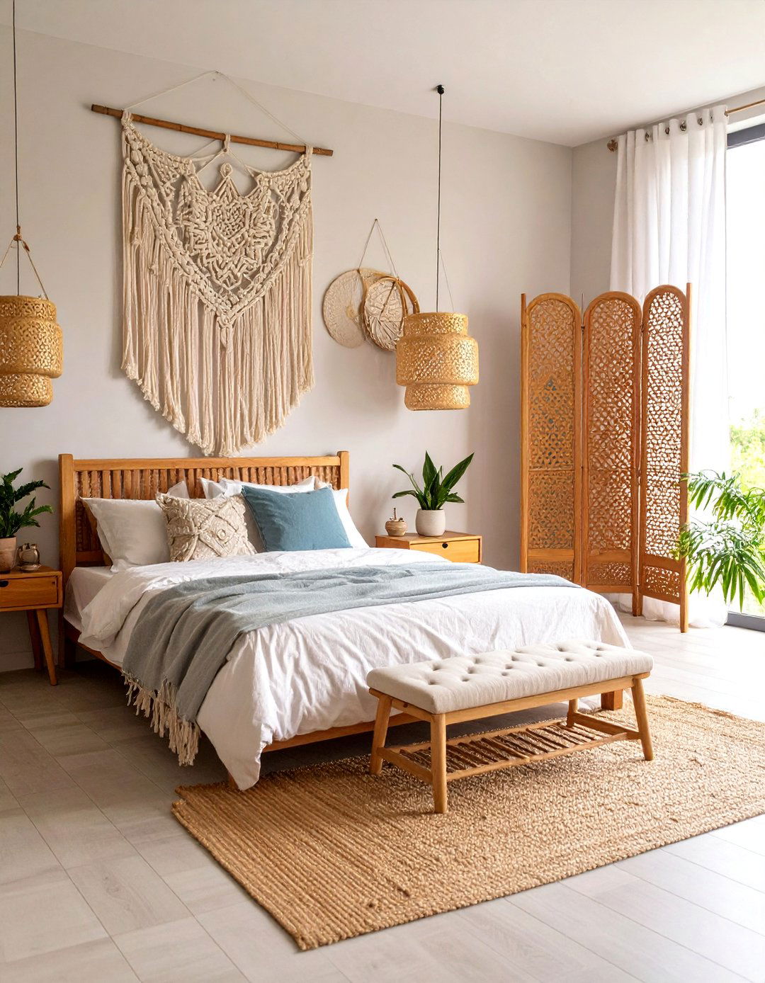 Boho Chic Bedroom with Macrame Details and Layered Textures - 25 Bedroom Ideas For Couples