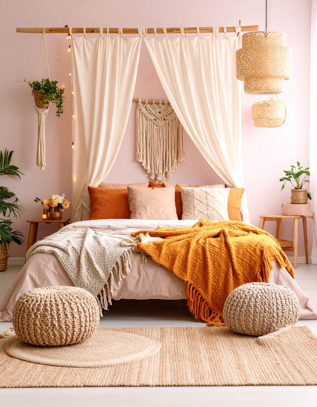 Boho Chic Dusty Rose Bedroom with Global Textures - 25 Dusty Rose Bedroom Ideas