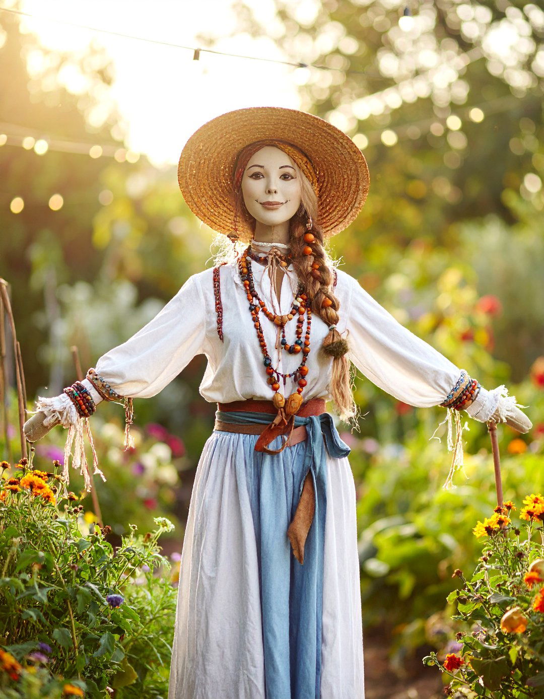 Boho Chic Flower Child Garden Maiden - 25 Garden Scarecrow Ideas