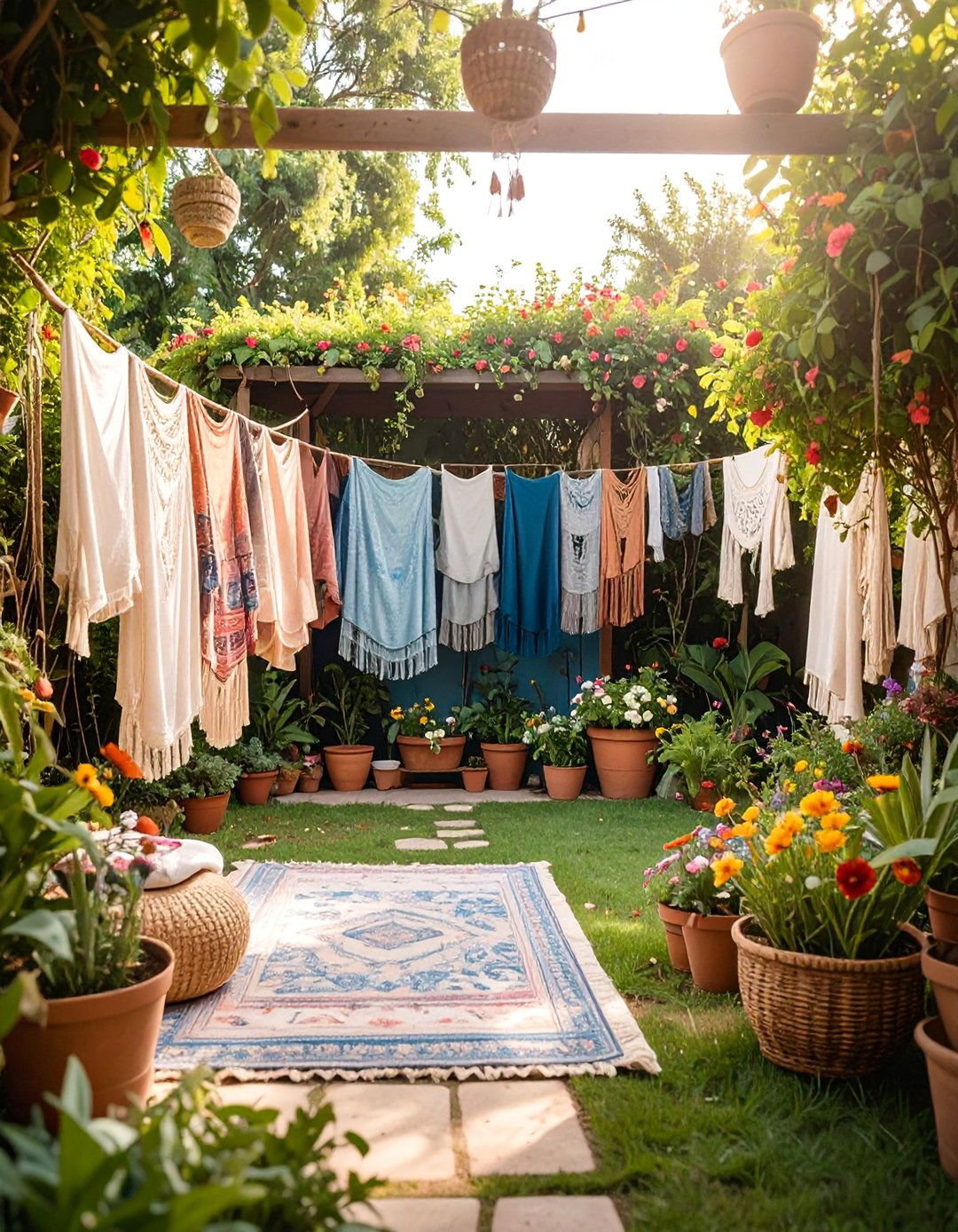 Boho Chic Garden Laundry Area - 25 Outdoor Laundry Area Design Ideas