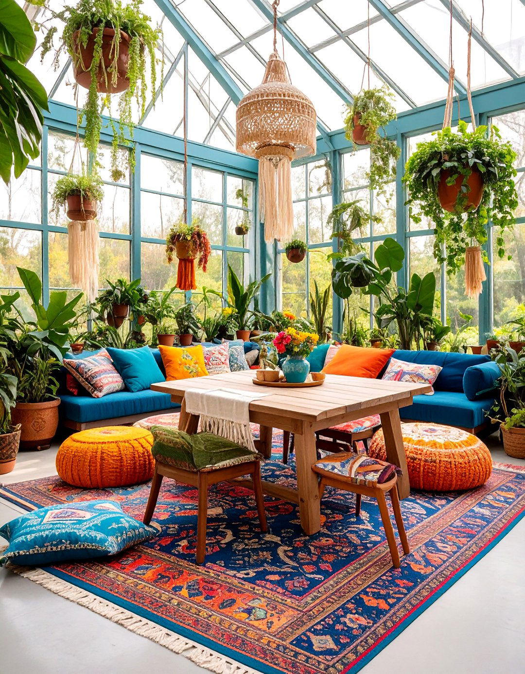 Boho Chic Greenhouse Dining Space - 25 Greenhouse Dining Room Ideas